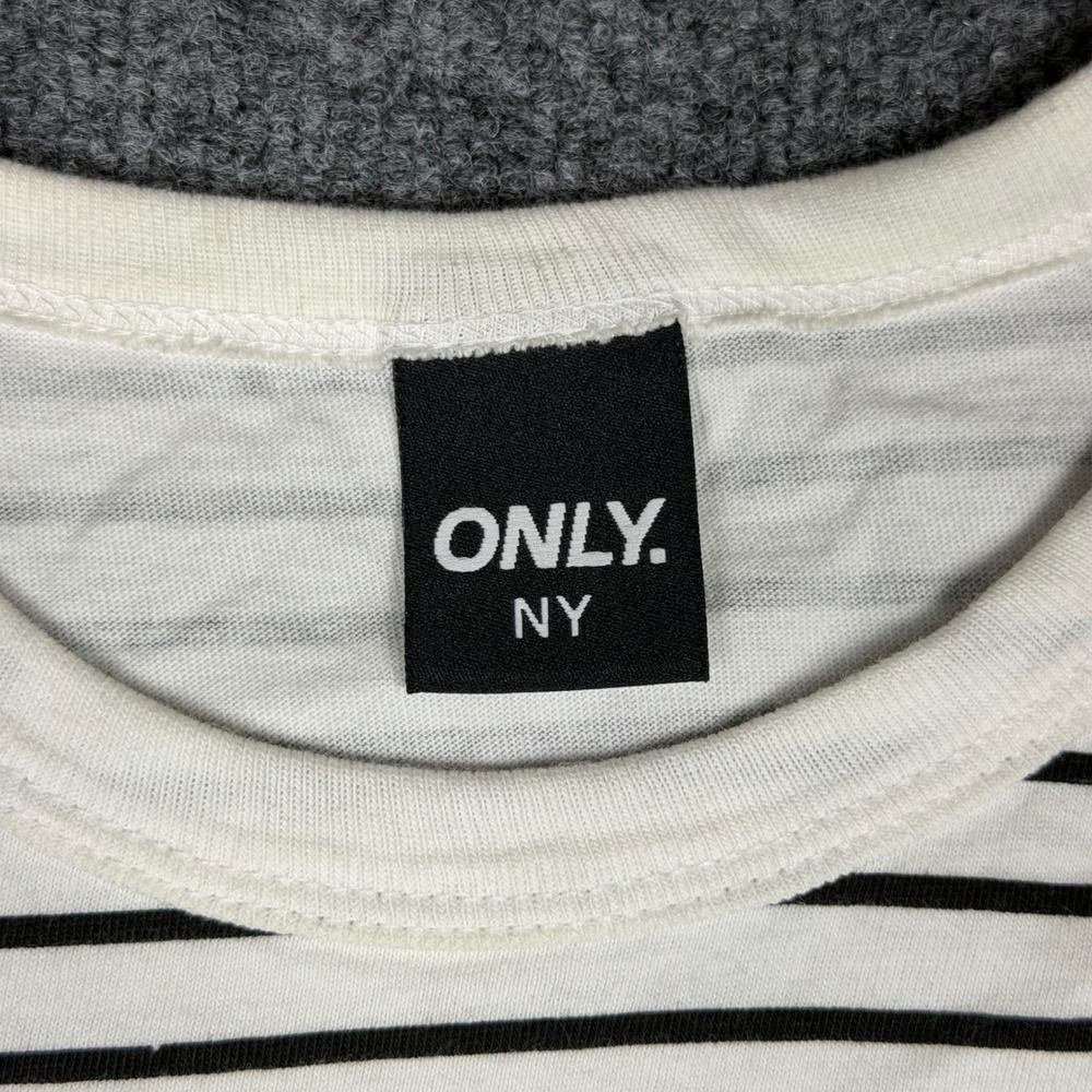 Only NY Mens Striped T-Shirt White Black Short Sleeve Logo Cotton Large USA Made - Picture 3 of 7